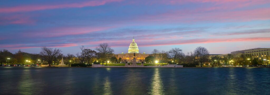 Washington, D.C. skyline at night during U.S. government shutdown