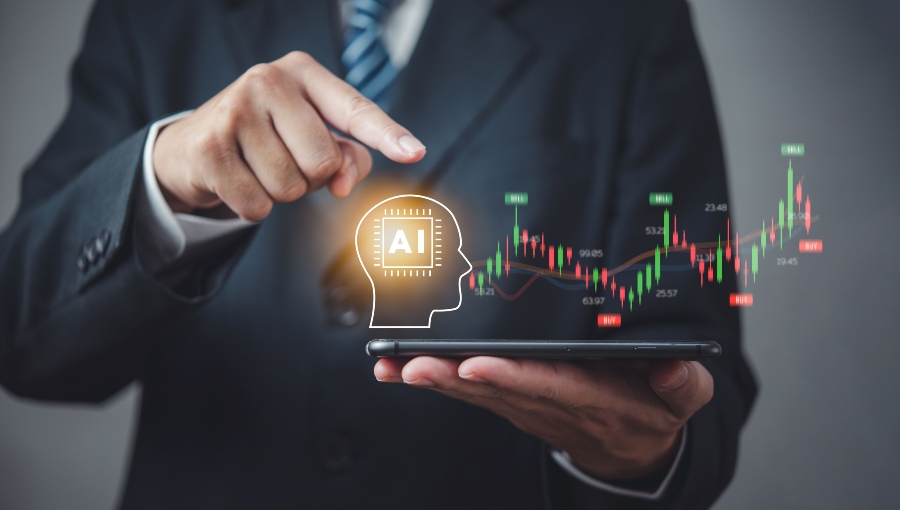 AI technology illustration with stock market gains and losses in Naples FL